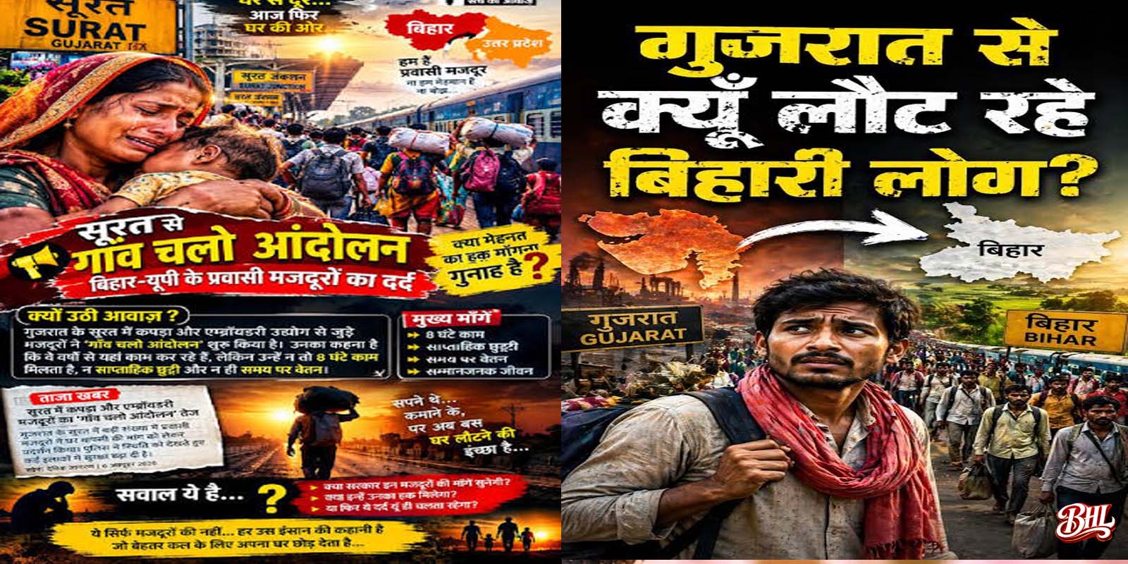 सूरत से गांव चलो आंदोलन: शोषण से त्रस्त लाखों मजदूर कर रहे घर वापसी